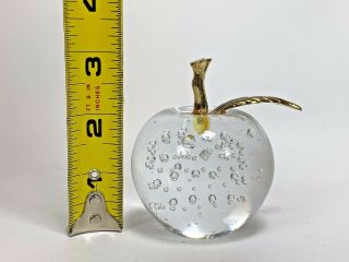 Vintage Apple Shape Paperweight Art Glass W/ Controlled Bubbles Gold Stem 3.  25 "