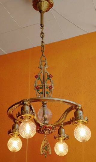 Fabulous Antique Art Deco 1920s Ceiling Light Chandelier 4 Lights,  Ceiling Cap