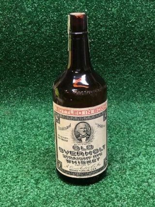 Vintage Old Overholt Straight Rye Whiskey Empty Brown Bottle Bourbon 100 Proof