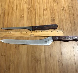 400c Gold 3 Stainless Japan Chef Knives Wood Handles Vintage Set Of 2