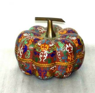 Magnificent Rare Large Antique Chinese Cloisonne Multi - Colored Pumpkin Box