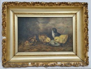 Antique Rm Egbert Painting Late Victorian Framed Chicks Chickens Genre Farm Oil