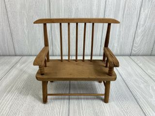 Primitive Style Wooden Doll Bear Bench Chair Vintage 2