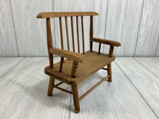 Primitive Style Wooden Doll Bear Bench Chair Vintage 3