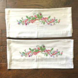 Vintage Floral Embroidered Pillowcases With Flowers And Leaves • Lovely