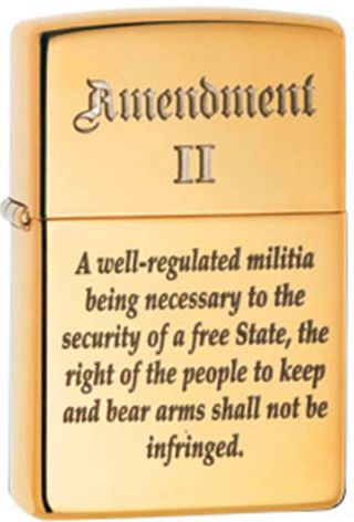 2nd Amendment Right To Bear Arms Laser Engraved Solid Brass Zippo Lighter