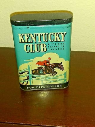 Vintage Kentucky Club Pipe Cigarette Pocket Tobacco Tin Horse Extra Graphic