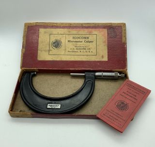 Vintage J.  T.  Slocomb 3 - 4 " Micrometer Caliper Machinist Tool W/box & Instructions