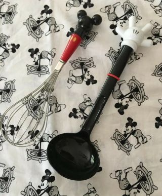 Vintage Disney Mickey Mouse Kitchen Utensils Soup Ladle And Wire Whisk