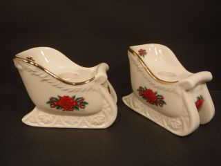 Vintage Princess House Exclusive Two Porcelain Sleigh Candle Holders 701b