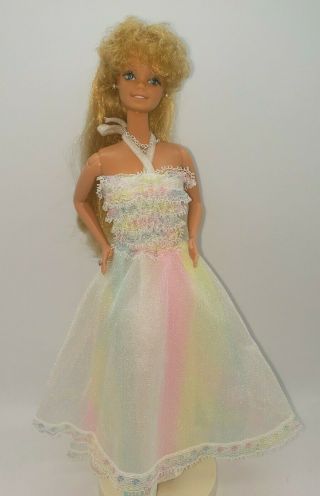 Vintage Barbie 1980 Happy Birthday Rainbow Dress Jewelry Doll