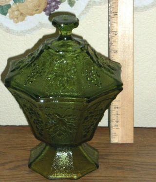Vintage Green Anchor Hocking Pressed Glass Candy Dish With Lid Circa 1940 - 50 