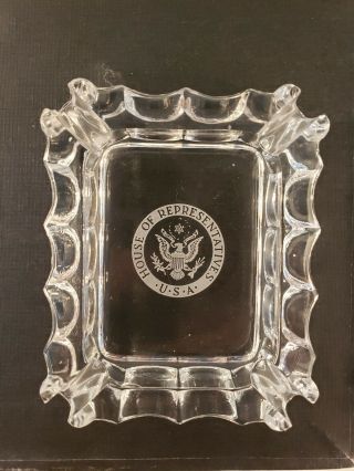 Vintage Us House Of Representatives Etched Seal Crystal Glass Rectangular W Pass