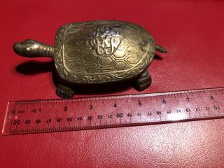 Vintage Brass Turtle Tortoise Figural Trinket Box With Hinged Lid 7”