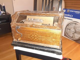 Antique Roller Organ Hand Crank Bellows Wind Music Box Corn Cob,  3 Song Cobs