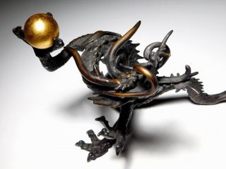SIGNED Dragon OKIMONO Copper Statue Japanese Vintage Artwork 3