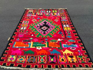 Auth: Antique Tunisian Kilim Rug,  Loaded With Art,  Very Rare Collectable