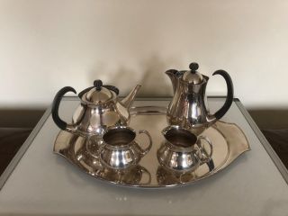 4 Piece Silver Plated Coffee/tea Service With Tray (eric Clement For M & W)