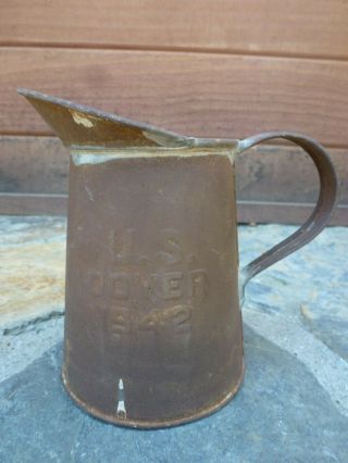 Vintage 1942 U.  S.  Military Wwii Metal Field Pitcher Marked Us Dover 1942