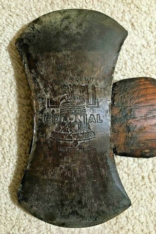VINTAGE/ANTIQUE Colonial Liberty Bell Embossed Double Bit Axe - Marked WPA - 2