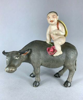 1960s Porcelain Figure Of A Boy On Buffalo