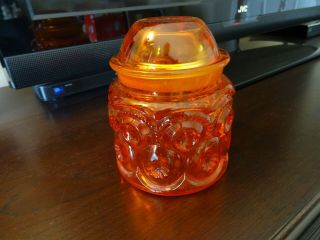 Vintage Red Orange Glass Bowl Candy Dish With Lid (2)