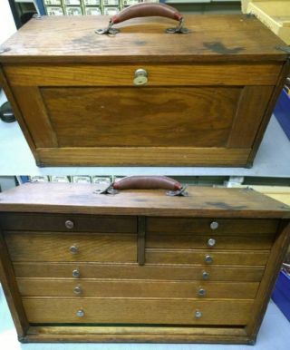 Rare Antique Wood 8 Drawer Traveling Watchmaker Cabinet Parts Storage Box