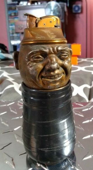 Rare Vintage Evans Table Top Lighter Figural Man Face Insert