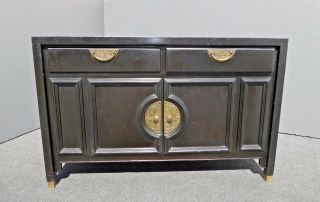 Vintage Oriental Asian Black Buffet Sideboard Dry Bar By Century Furniture Co.