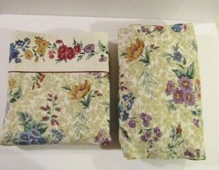 Vintage Dan River Floral No Iron Percale Queen Sheets Flat Fitted Cotton/poly