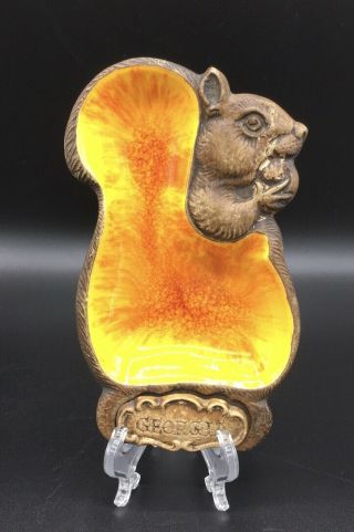 Vintage Treasure Craft Squirrel Georgia Souvenir Ashtray / Trinket Dish,  Orange
