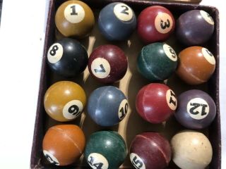 Pool Billiards Antique Pills Rare Colored Numbers With Leather Bottle