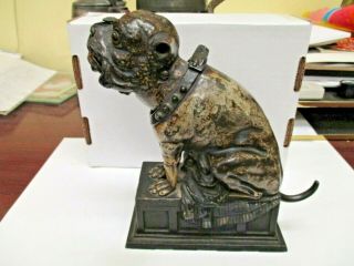 J&e Stevens Antique Mechanical Cast Iron Bulldog Dog Bank 1890 