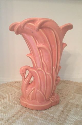Vintage Mccoy Pottery Pink Swan Vase Planter 9.  5 " Tall Vintage 1940 