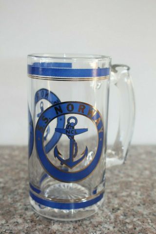 Vintage Ss Norway Cruise Line Glass Mug Gold And Blue Ncl