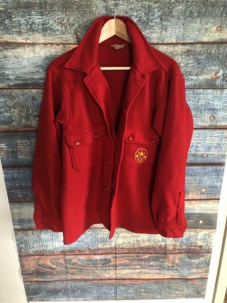 Vintage Boy Scouts Of America Official Red Wool Coat Jacket - Men 