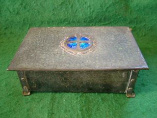 Stunning Arts & Crafts Pewter Casket With Enamel Decoration.  Like Liberty / Knox