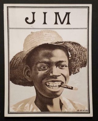 Antique Cigar Box Label Jim Young Black Boy Smoking Cigar