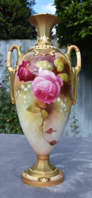 Finest Antique Royal Worcester Hand Painted Vase By H.  Martin - Dated 1912