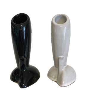Vtg Frankoma Clay Pottery Vases Set Of 2 Black White 4.  5” Signed 32 Art Deco