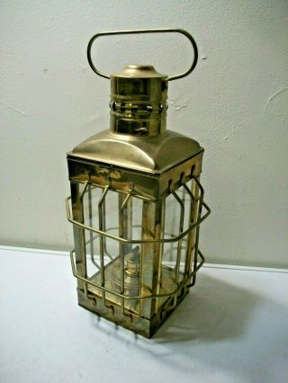 Vintage Brass Ship Lantern Oil Kerosene Lamp W/ Glass Panels