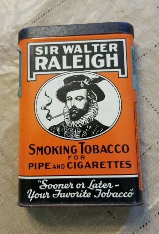 Vintage Sir Walter Raleigh Smoking Tobacco Tin Can With Tax Stamp