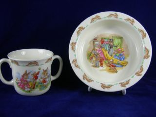 Vintage Royal Doulton Bunnykins 2 Piece China Baby Set Plate And 2 Handled Mug