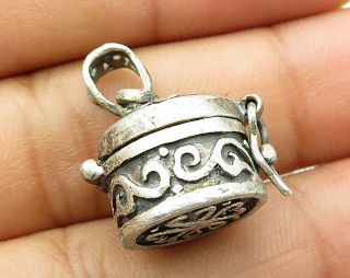 925 Sterling Silver - Vintage Petite Filigree Detail Container Pendant - P2917