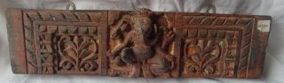 Old Vintage Deep Hand Carved Wooden Hindu Lord Ganesha Wall Hanging Panel India