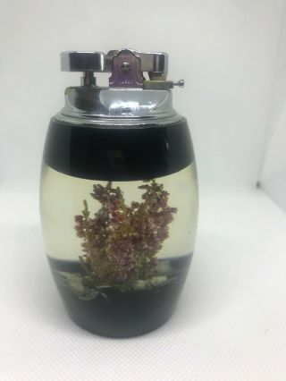 Vintage Lucite Table Lighter W/ Japanese Sweet Pea Floral Made In Japan