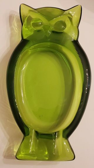 Vintage Green Viking Glass Owl Ashtray Mid Century Modern