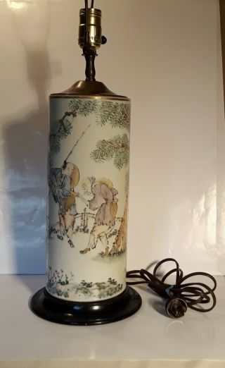 Vintage Chinese Porcelain Lamp With Figures