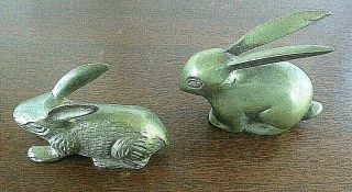 Two Vintage Brass Rabbit Figurines 3 " Tall