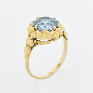 18k Yellow Gold Antique Ornate Blue Spinel Ring Size 8.  75